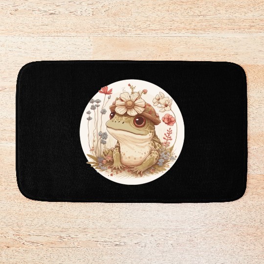 Cottagecore Cute Frog Toad Flower Crown Dark Acade Bath Mats