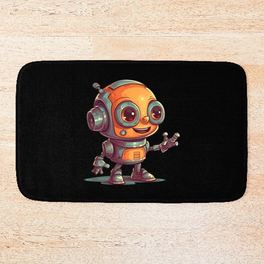 Cute waving robot illustration technology friendly Bath Mats