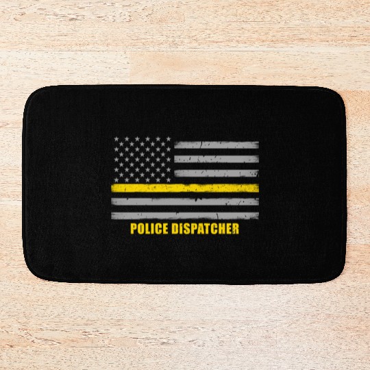 Police Dispatcher - Thin Gold Line Flag Bath Mats