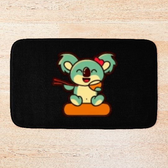 Koala Retro Pocket Design eats with chopsticks Bath Mats
