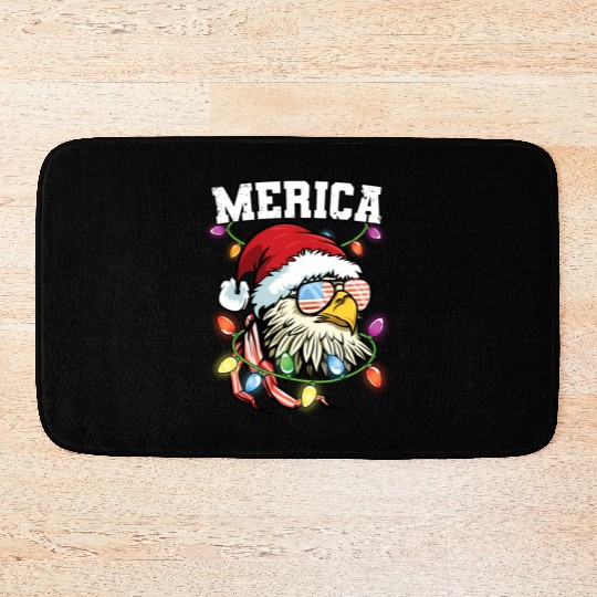 Merica Usa Flag Patriotic Veteran Santa Bald Eagle Bath Mats
