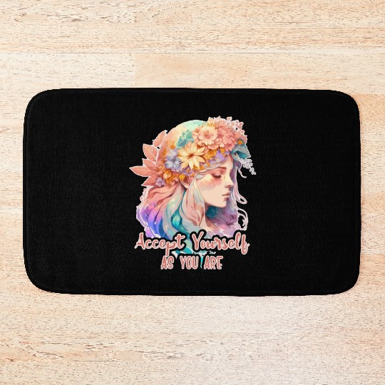 Mental Health Quote Flower Crown Women Positivity Bath Mats