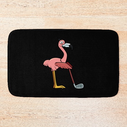 Flamingo Play Golf Pink Funny Animal Playing Golf Bath Mats