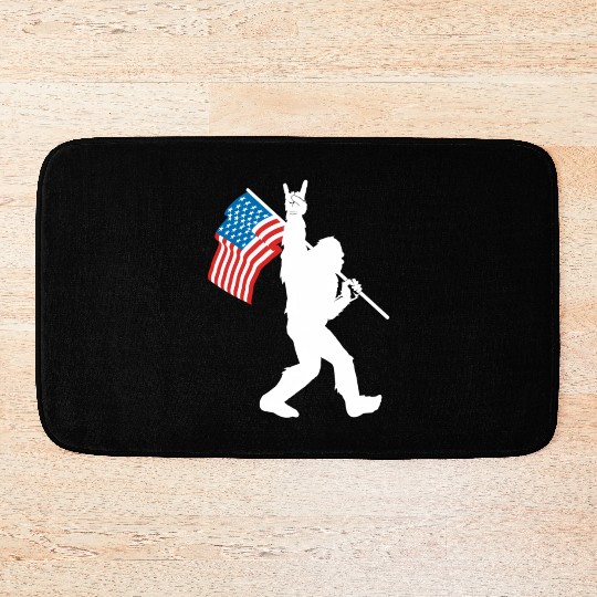 Bigfoot Rock And Roll Usa Flag For Sasquatch Bath Mats