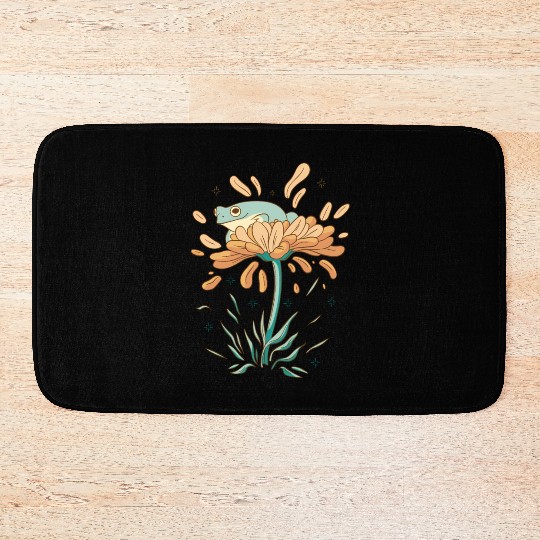 Frog On Flowers Nature Flower Leaves Petals Bath Mats