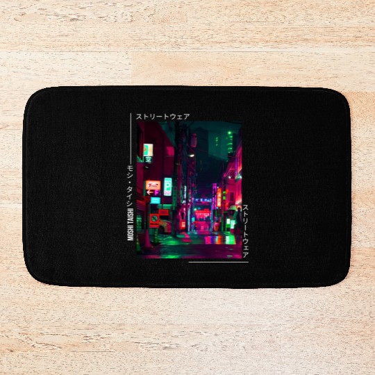 Japanese Cyberpunk Tokyo Streetwear Aesthetic Bath Mats