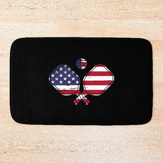 Patriotic Pickleball US Flag Paddleball Design Bath Mats