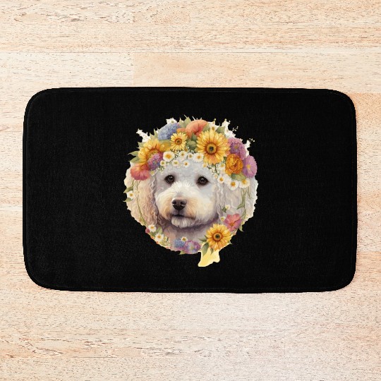 Watercolor Bichon Frise Sunflower Dog Breed Pet Pu Bath Mats
