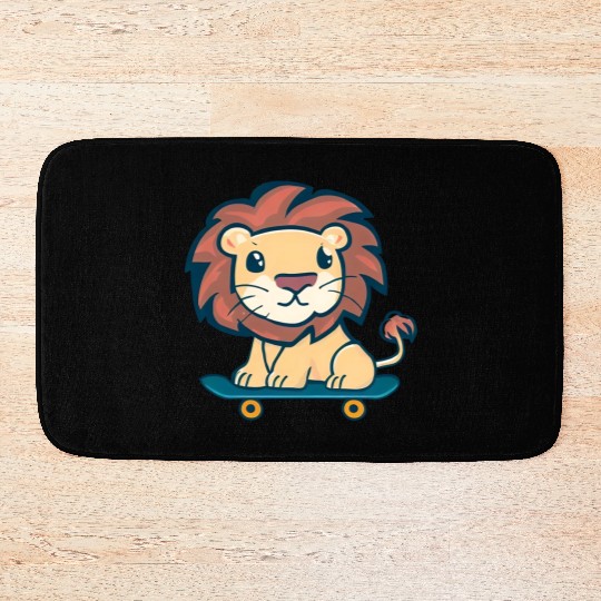 Lion on skateboard Bath Mats