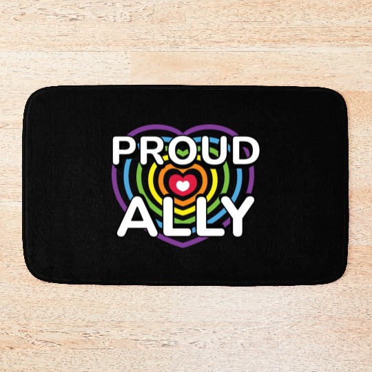 Proud Ally Rainbow Heart LGBTQIA Pride Month v02 Bath Mats