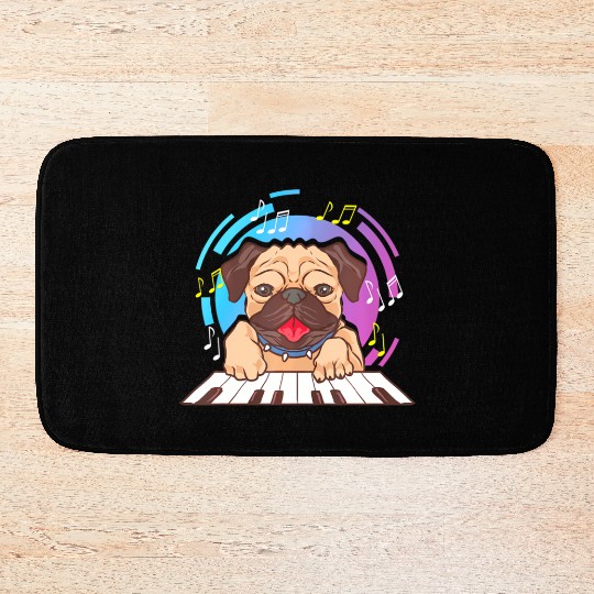 Cute Pug Dogs Pug Playing Piano Music Cute Pug Bath Mats