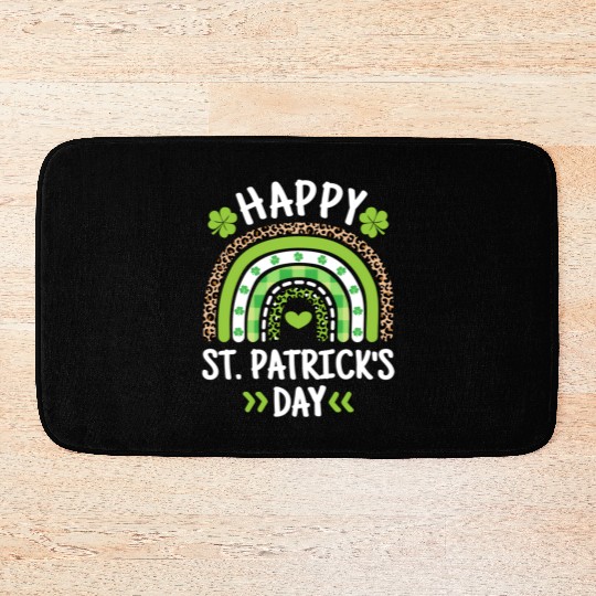 Happy St Patric Day Leopard Print Rainbow Bath Mats