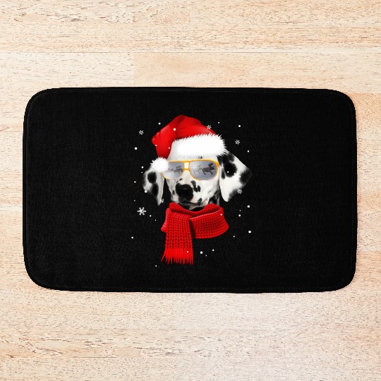 Dalmatian Wearing Glass Seeing Reindeer Dog Bath Mats