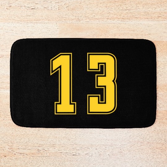 Yellow Number 13 Team Junior Sports Numbered Bath Mats