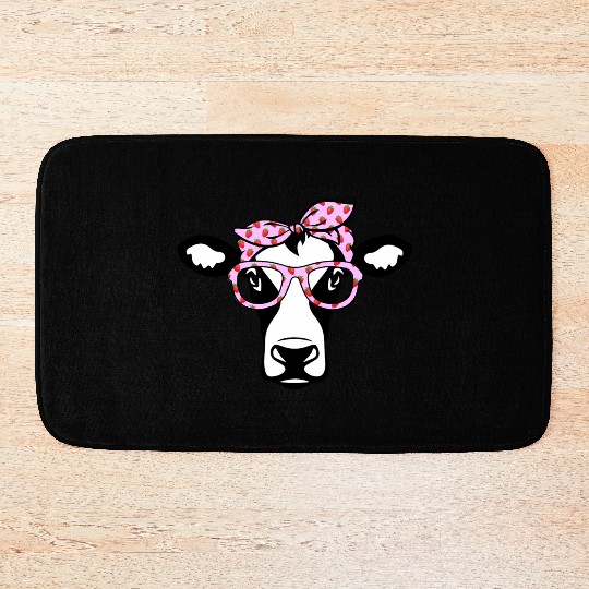 Cow With Bandana Glasses Strawberry Cattle Heifer Bath Mats