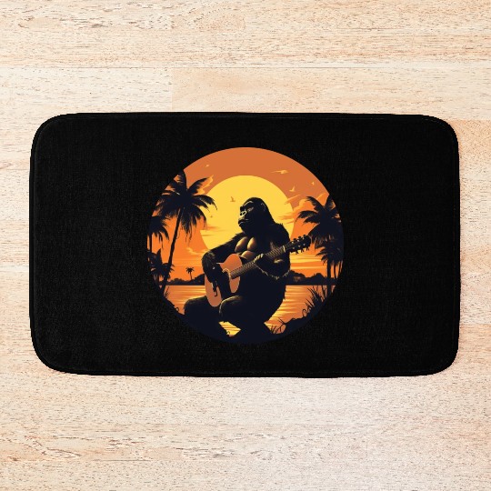 Gorilla with Acoustic Guitar in Sunset Bath Mats
