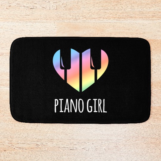 Piano Girl with Rainbow Heart Bath Mats