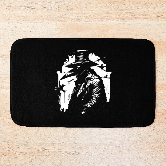 black and white doctor plague horror style Bath Mats
