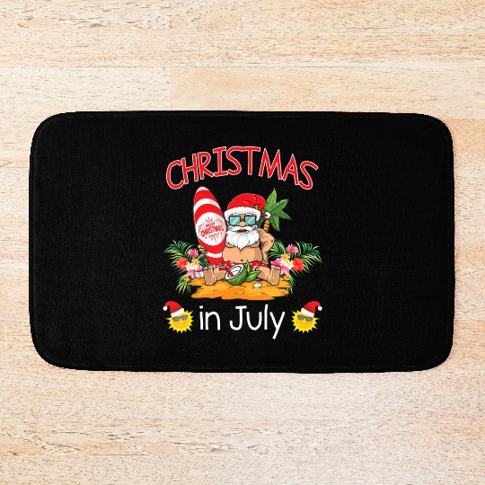 Christmas In July Funny Santa Surfing Summer Bath Mats