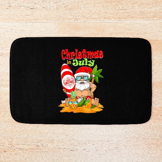 Christmas In July Funny Santa Summer Beach Bath Mats