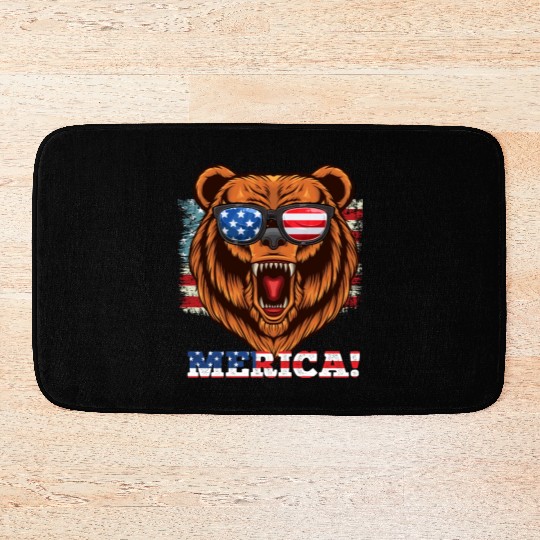 Merica Independence Day American Bear USA Party Bath Mats