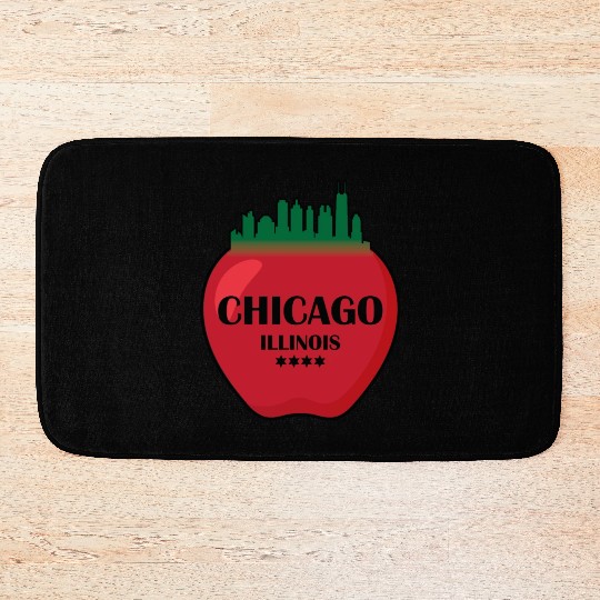 Chicago illinois state city skyline on apple Bath Mats