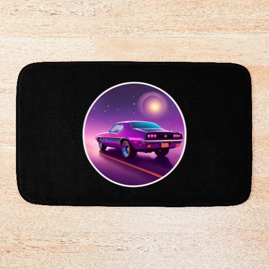 Nostalgic Retro 80s Purple Vaporwave Muscle Car Bath Mats