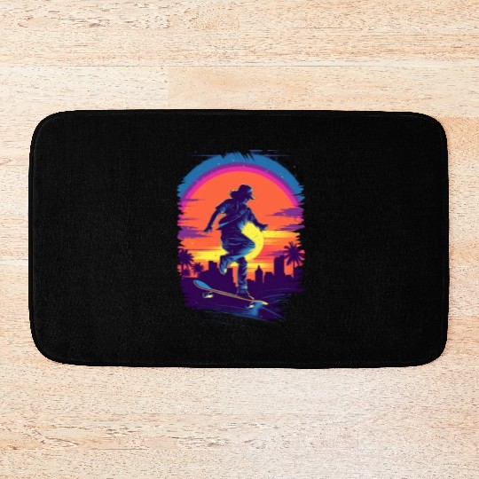 Skateboarding Skateboarder Skater Sunset Retro Bath Mats