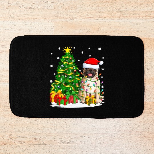 Pug Dog Funny Xmas Tree Family Matching Santa Bath Mats