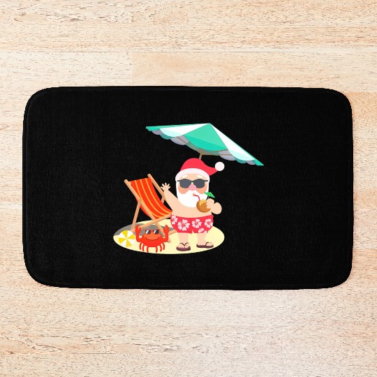 Santa Claus Beach Funny Summer Christmas In July Bath Mats