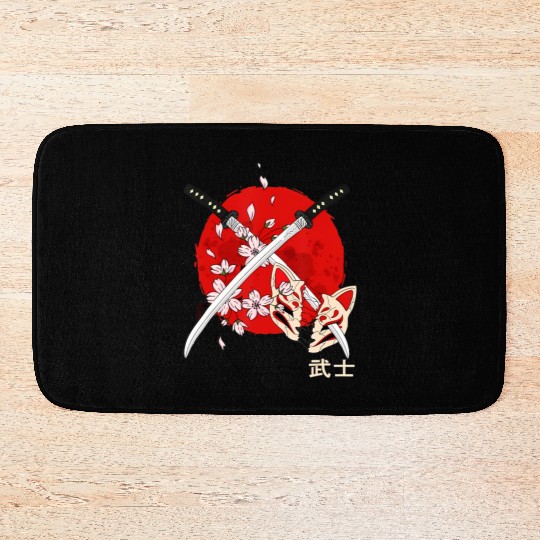 Ancient Japanese Cherry Blossom Samurai Katana Swo Bath Mats