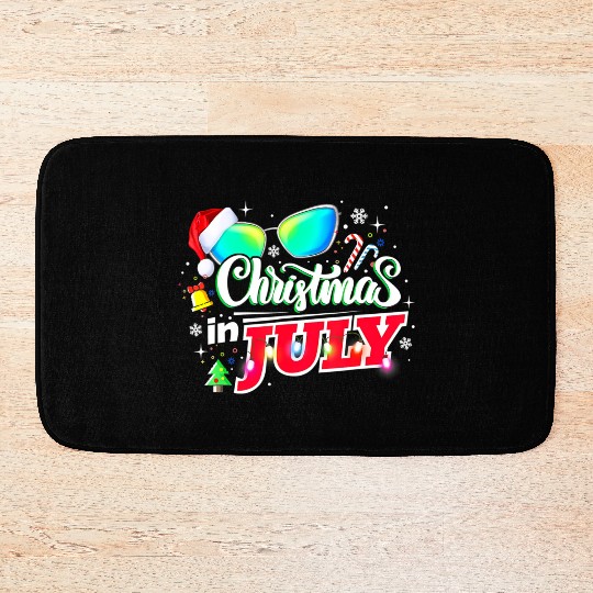 Christmas in July Santa Hat Sunglasses Summer Bath Mats
