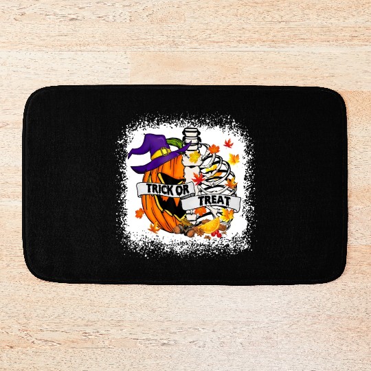 Retro Fall Leaves Trick Or Treat Halloween Pumpkin Bath Mats