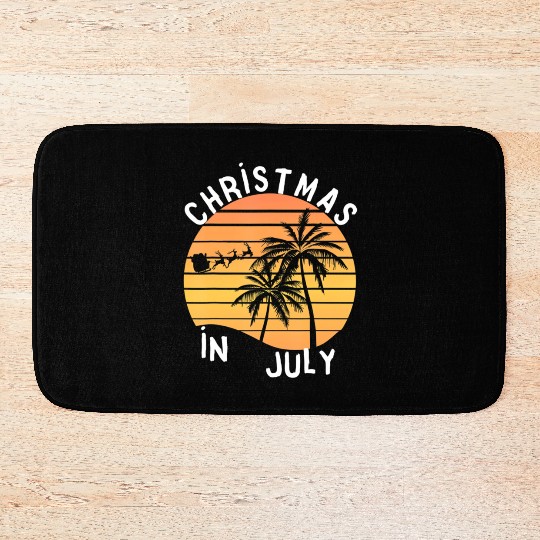 Christmas In July Santa Sledge Sunset Palm Summer Bath Mats