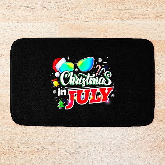 Christmas In July Santa Hat Sunglasses Summer Bath Mats