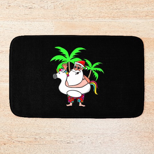 Christmas In July Santa on Vacation Unicorn Pool Bath Mats