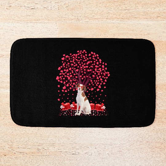 Heart Tree Brittany Spaniel Dog Valentine'S Day Bath Mats