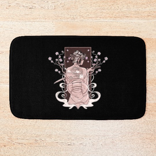 Vintage Japanese Katana Wo Kimono Cherry Blossoms Bath Mats
