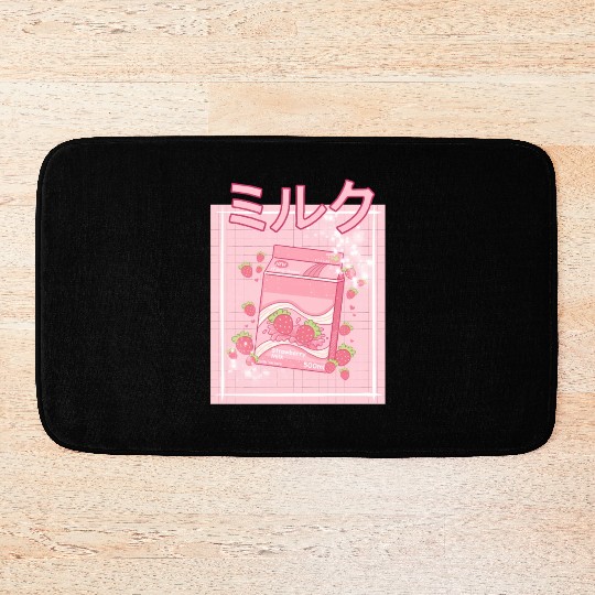 90S Japanese aii Strawberry Milk Shake Carton Bath Mats