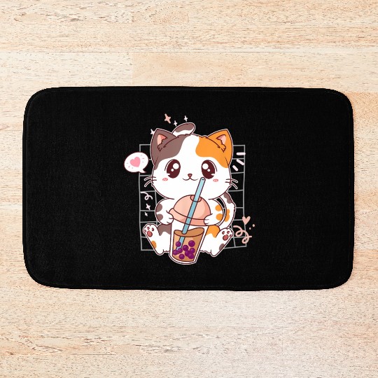 Cat Boba Tea Bubble Tea Kawaii Anime Japanese Bath Mats