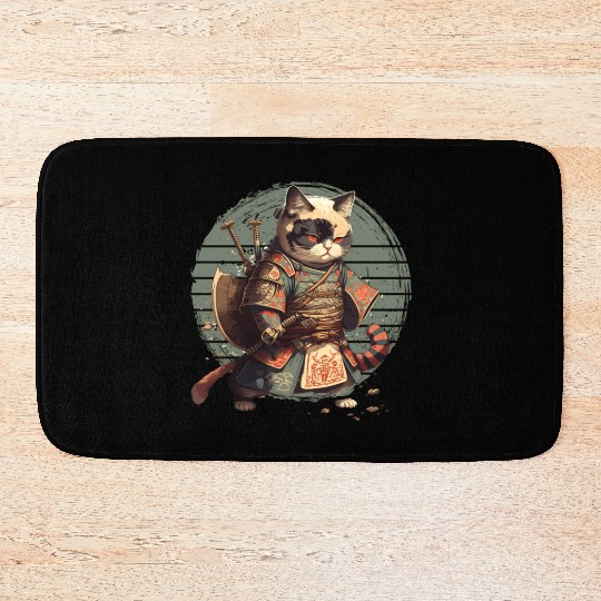 Samurai Cat Warrior Japanese Ninja Cat Kawaii Bath Mats