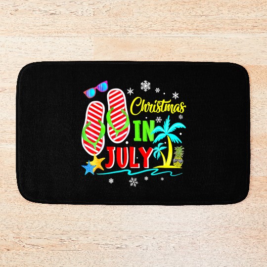 Christmas In July Flip Flops Funny Beach Summer Bath Mats