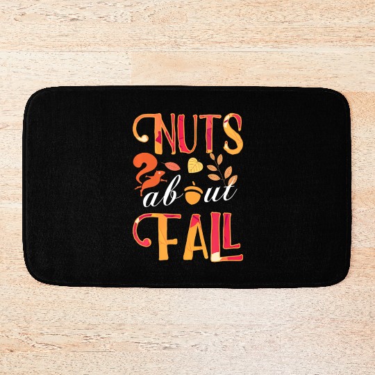 nuts about fall squirrel and autumn leaves for Bath Mats