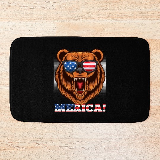 Merica Independence Day American Bear USA Party Bath Mats