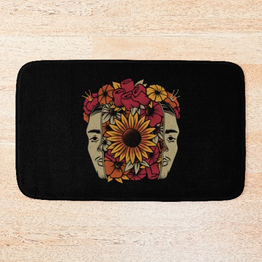 Frida Kahlo Head Flowers Bath Mats