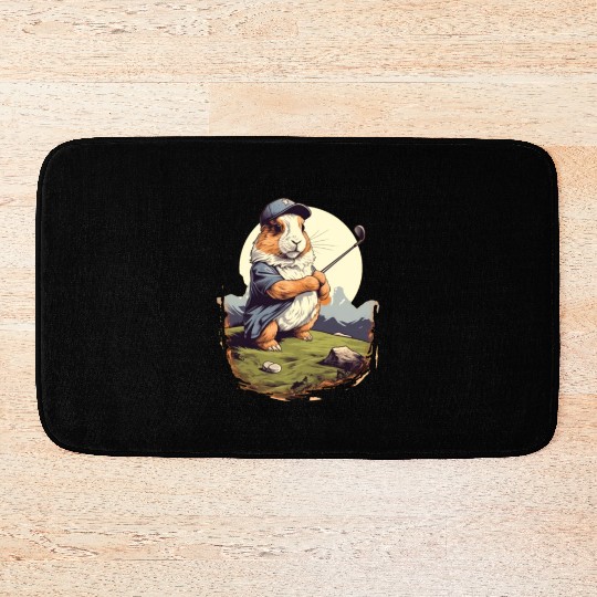 Golfer Guinea Pig Golf Club Golfing Golf Player Bath Mats