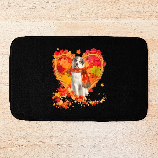 Great Pyrenees With Heart Made Of Autumn Leaves Bath Mats