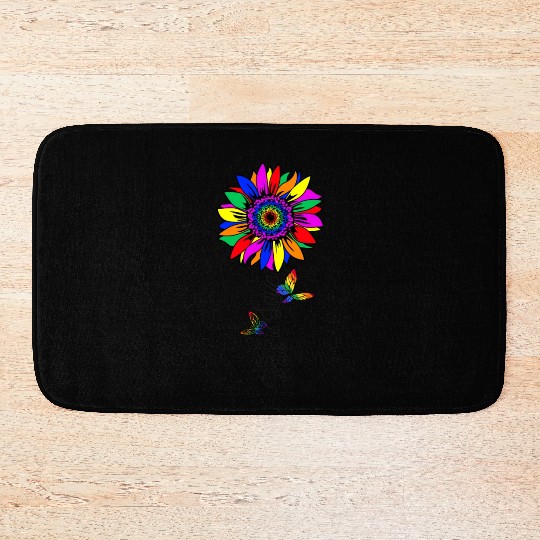 Rainbow Sunflower Love Is Love LGBT Pride Month Bath Mats