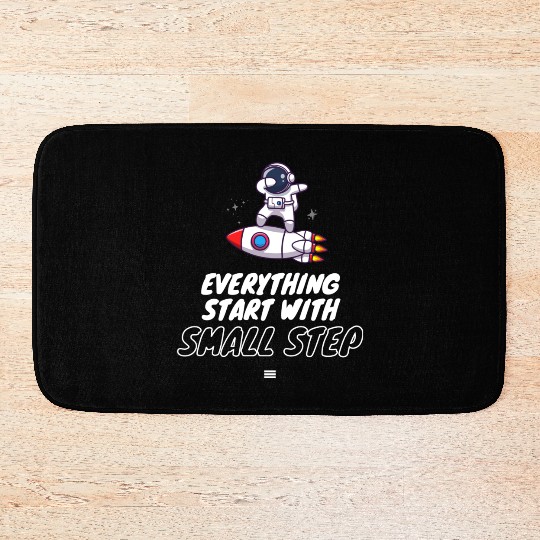 Black White Illustrated Astronaut Bath Mats
