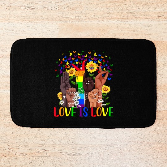 Love Es Love Rainbow Hands And Butterfly Motifs Pr Bath Mats